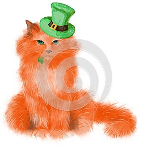 St. Patrick Day Design with Carrot Hair Cat in Green Tophat.