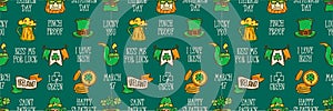 St Patrick day doodle style hand-drawn seamless pattern