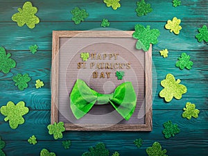 St Patrick Day greetings on letter board, shamrock