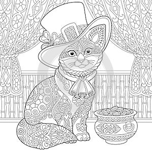 St. Patrick Day zentangle cat coloring page