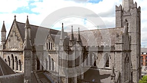 St Patrick\'s Cathedral, Dublin, Ireland. Architectural details. Aerial pedestal shot