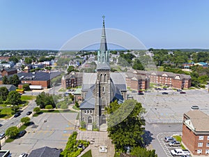 St. Patrick\'s Catholic Church aerial view, Lowell, Massachusetts, USA