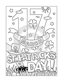 St Patrick`s Day 17th March calendar sheet, coloring page, poster, sign or banner black and white activity sheet