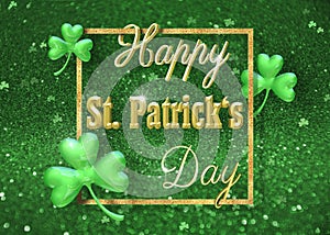 St. Patrick`s Day 3D Illustration Gold Shamrock