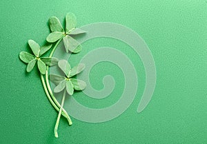 St. Patrick\'s Day background decorated with shamrock leaves. Patrick Day pub party celebrating