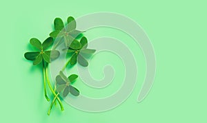 St. Patrick\'s Day background decorated with shamrock leaves. Patrick Day pub party celebrating