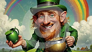 St Patrick\'s Day background , motion graphic, clover, green hat, gold coins, leprechaun hat with clover