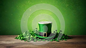 St Patrick\'s Day background , motion graphic, clover, green hat, gold coins, leprechaun hat with clover