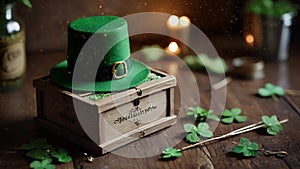 St Patrick\'s Day background , motion graphic, clover, green hat, gold coins, leprechaun hat with clover