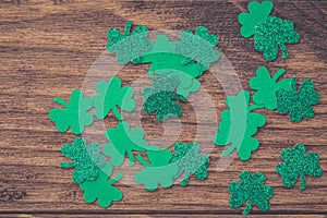 St Patrick`s day background with shamrock clover leaf, Irish festival symbol