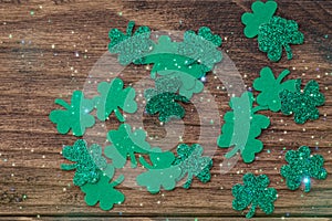 St Patrick`s day background with shamrock clover leaf, Irish festival symbol