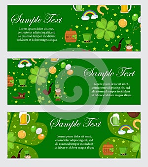 St. Patrick`s Day banner template for your design. Horizontal Border set. Vector illustration.