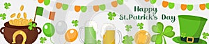 St. Patrick's Day Banners with Leprechaun hat, pot and beer