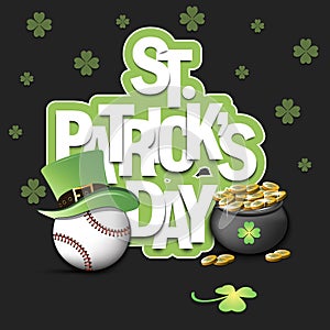 St. Patrick`s day. Baseball ball in pot with gold