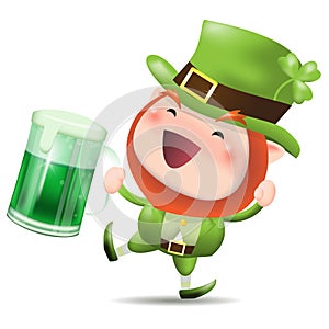 St. Patrick's Day with beer poster. character Vector illustration