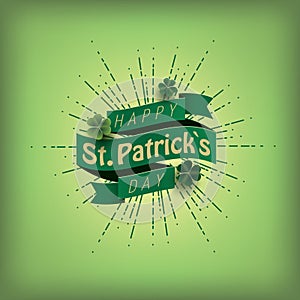 St. patrick`s day card. Green ribbon with text