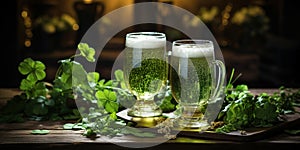 St. Patrick\'s Day is celebrated with green beer. A celebration to party with friends and sing Irish music, ai generated
