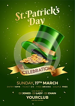 St. Patrick`s Day celebration template or flyer design.