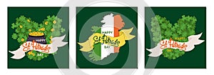 St. Patrick s Day Celebration Vector Set with Shamrocks