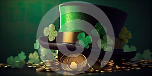 St. Patrick\'s Day cheer with a beer mug, mods and clover leaves. Generative Ai