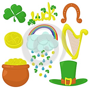 St. Patrick\'s day clipart set, good luck symbols for holiday design