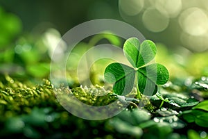 St.Patrick \'s Day. clover leaves in the forest. close-up.