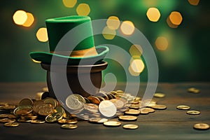 St Patrick's day concept - black pot with golden coins