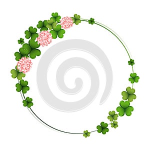 St. Patrick's Day, elegant round frame with shamrock leaves and flowers. Postcard, banner