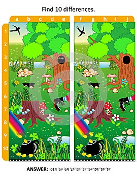 St. Patrick`s Day find ten differences visual puzzle