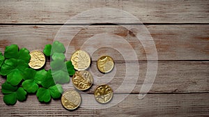 St Patrick\'s Day Flat Lay on a Light Wooden Background, Generative AI