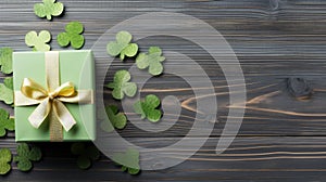 St. Patrick\'s Day Gift Decoration: Irish Shamrocks And Gold Wrapping Paper