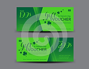 St. Patrick`s Day Gift voucher card, Green Gift Voucher template, coupon design, banner