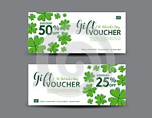 St. Patrick`s Day Gift voucher card, Green Gift Voucher template, coupon design, certificate