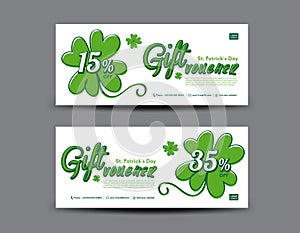 St. Patrick`s Day Gift voucher card, Green Gift Voucher template, coupon design, certificate, ticket template, discount card