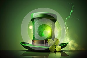 St. Patrick`s Day Green Hat with Beer. Generative AI