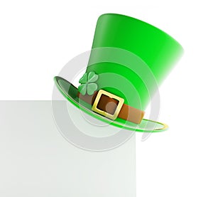 St. Patrick's day green hat on blank page