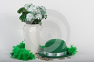 St. Patrick`s Day hat and flowers