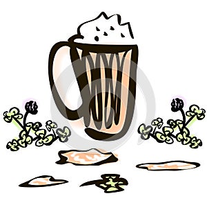 St. Patrick's Day holiday symbols. Green clover leaf. Beer mug. Party Design vector illustration. St.
