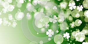 St Patrick`s day illustration, clover leafs rotating on the green background
