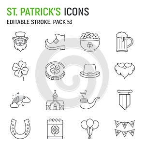 St. Patrick's day line icon set