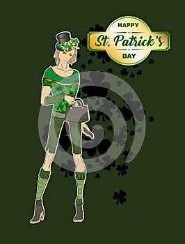 St.Patrick`s Day. Lovely girl in a hat