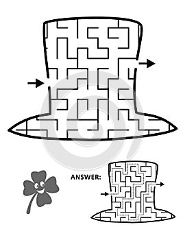 St Patrick`s Day maze or labyrinth, shaped as leprechaun`s hat. Answer included.