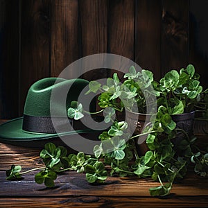 St. Patrick's Day party with clover and green hat.
