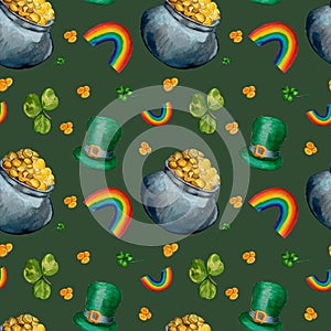 St. Patrick s Day pattern watercolor on green background