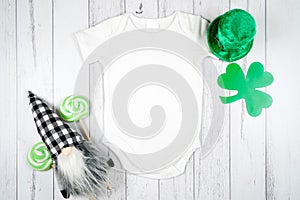 St Patrick's Day product mockup with farmhouse theme on white wood background.