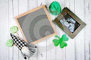 St Patrick's Day product mockup with farmhouse theme on white wood background.