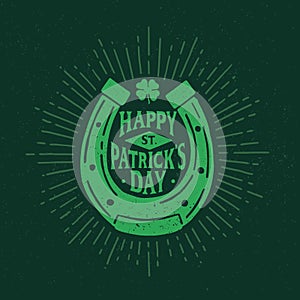 St. Patrick`s Day. Retro style emblem of horseshoe. Typography.