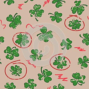 St. Patrick`s day seamless background with clovers. Vector illus