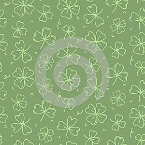 St. Patrick's Day seamless pattern, hand drawn clover leaves