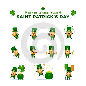 St. Patrick`s Day. Set Of Leprechauns. Vector Illustration